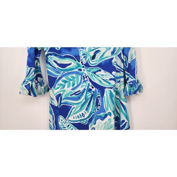 LILLY PULITZER UPF 50+ Sophie Ruffle‎ Dress Long Sleeve Shift Dress Blue XS - Picture 6 of 9